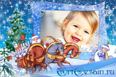 Рамка детская для Photoshop – Дед Мороз и зайцы
