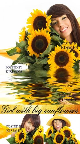 Stock Photo - Girl with big sunflowers