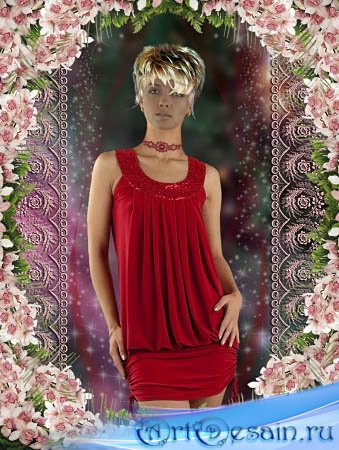 Женский шаблон для фотошопа - Девушка в красном платье