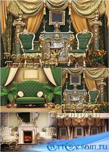 Шикарный интерьер – Кресла, диваны, картины, цветы, камин