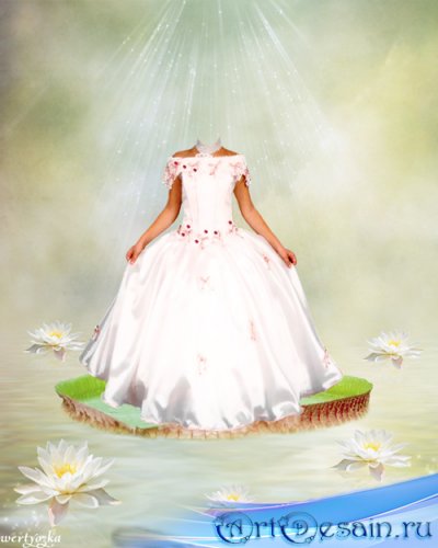 Детский psd шаблон - Девочка в белом платье среди прекрасных лилий