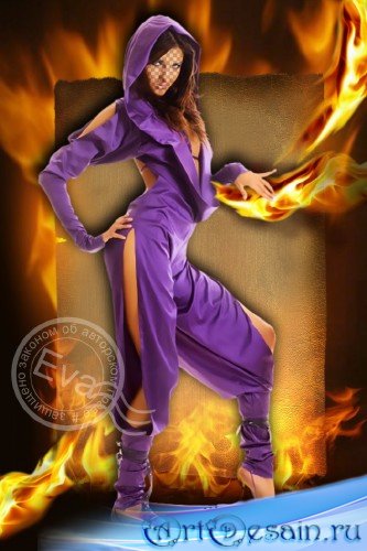 Женский шаблон для photoshop - Девушка, играющая с огнем
