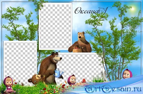 Детская рамка на 3 фото – Лето с Машей и медведем