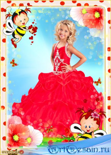 Детская рамка для фото - Романтические пчелки в красных маках