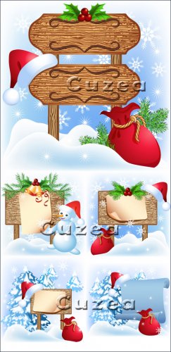      | Vector wooden plates with Santa's cap