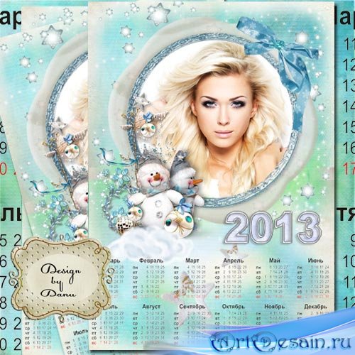 Новогодний календарь на 2013 год - Веселый снеговик