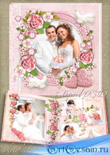 Свадебная фотокнига для фотошопа с нежными розовыми цветами - Нежность и Лю ...