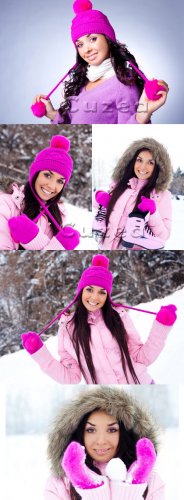       | The winter girl in a bright pink hat  ...