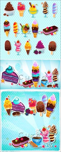 Vector various grades of ice cream, desserts and sweets