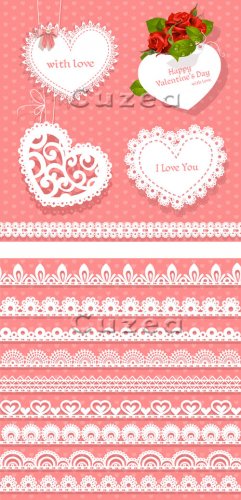Hearts and lacy borders by Valentine's Day in a vector