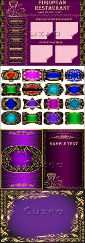          | Vintage violet backgrounds for the menu with gold elements in a vector