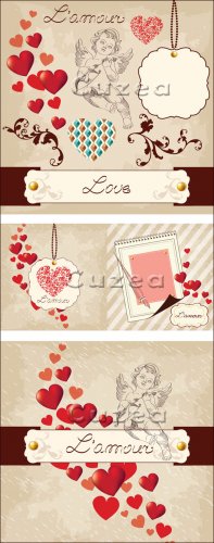       | Vintage Invitation angels by Valentine's Day in a vector