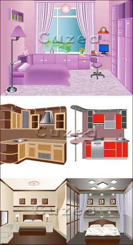       / Interior of living rooms and kitchen in a vector