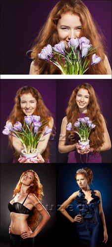         / The glamourous girl in a beautiful dress and with spring flowers - Stock photo
