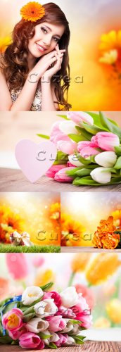    / The girl and spring flowers - Stock photo