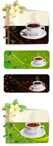        / Vector  Background with cap of coffee and flower