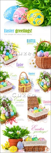 Stock photo -   / Easter baskets with eggs