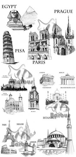 Famous buildings sketch /     - Vec ...