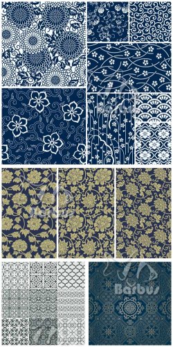 Seamless textures with flowers and patterns /     ...