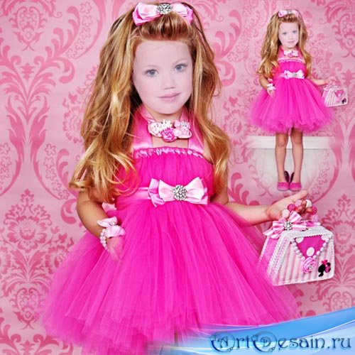 Шаблон для фото - Принцесса в красивом розовом платье