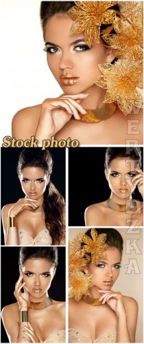      / Glamour girl with gold flowers - Ras ...