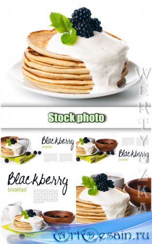 ,    / Breakfast, pancakes with blackberry - Raster clipart