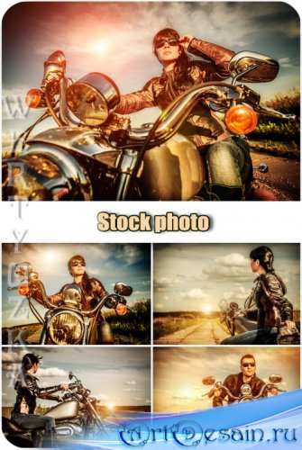   ,   / Girl on a motorcycle, man motorcyclist - Raster clipart