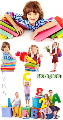 Девочки школьницы с книжками / Girls schoolgirl with books - Raster clipart
