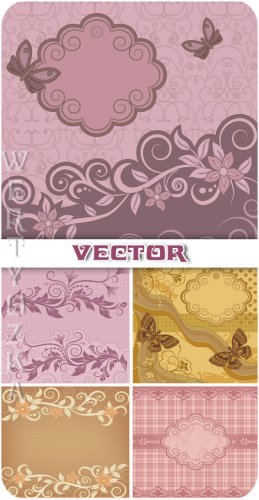 Винтажные векторные фоны с цветами и узорами / Vintage vector background wi ...
