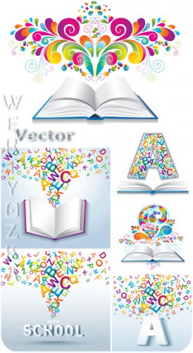  , ,  / School Clipart, books, letters - vector