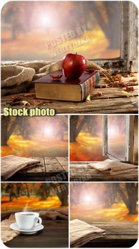     /  Autumn scenery outside the window - raster clipart