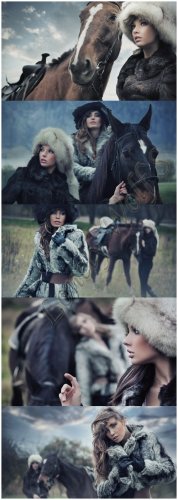 fashion, furs and horses - Stock photo