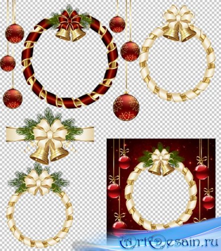 Клипарт - Новогодние рамки вырезы украшенные бантом и колокольчиками на про ...