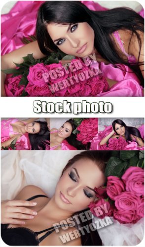      / Beautiful girl surrounded by roses - stock photos