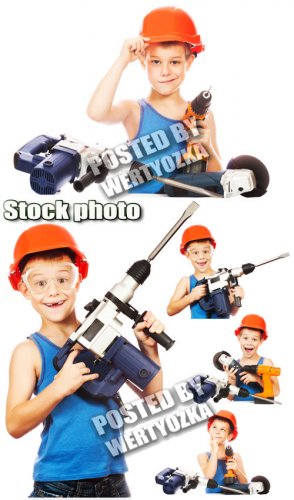 ,    / Builder, a boy with tools - stock photos