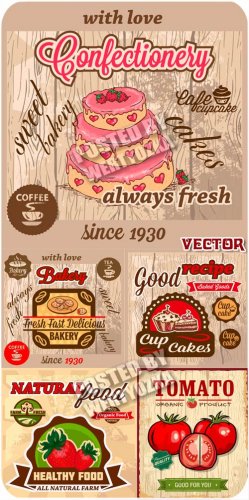   , , ,  / Vintage food labels - vector
