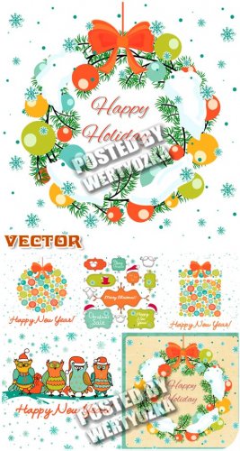       / New Year vector vintage style