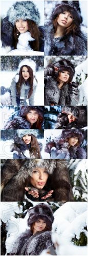  Fashionable beautiful winter lady in fur - Stock photo