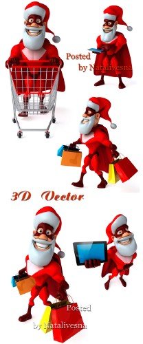 3D Санта с подарками на белом фоне 
