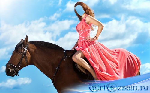  Женский шаблон - Девушка на лошади в платье 