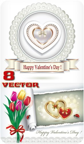 День святого Валентина в векторе, цветы, сердечки, влюбленные