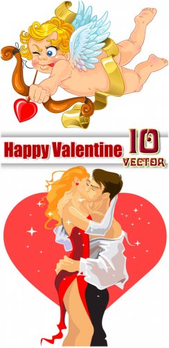 День святого Валентина в векторе, ангелочки, влюбленные пары