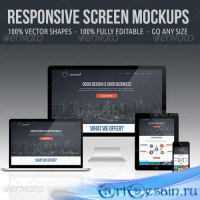 PSD - Responsive Screen Mockup Set - 7400084