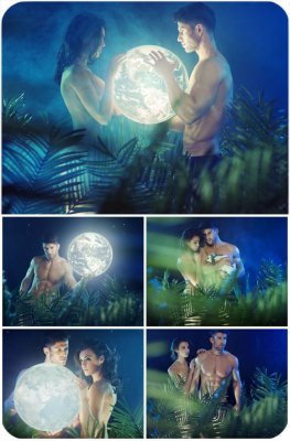       / Romantic couple with the moon in hands - ...