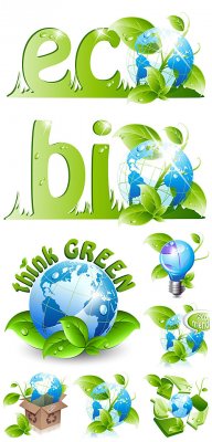    ,     / Eco elements, vector planet with green leaves