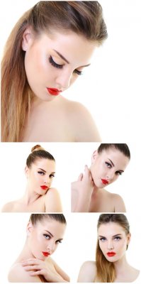     / Beautiful girl with red lipstick - Stock photo