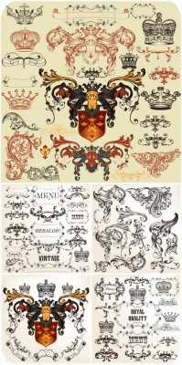      ,    / Collection of vector heraldic elements for design