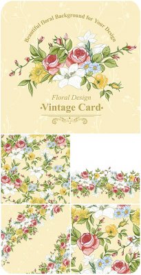     ,  / Vintage vector background with flowers, roses