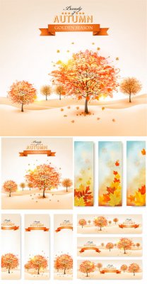  ,      / Autumn backgrounds, banners with trees vector