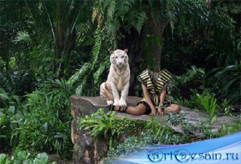 Женский шаблон - Фото с белым тигром